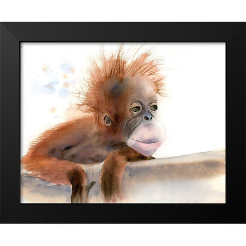 Baby Monkey Black Modern Wood Framed Art Print by Shefranov, Olga