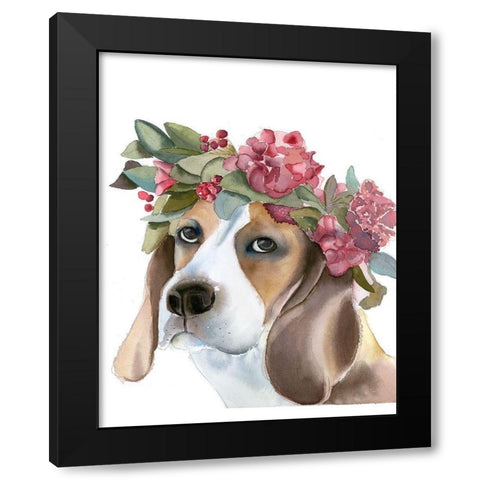 Flower Crown Puppy Black Modern Wood Framed Art Print with Double Matting by Shefranov, Olga