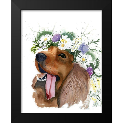 Flower Crown Puppy II Black Modern Wood Framed Art Print by Shefranov, Olga
