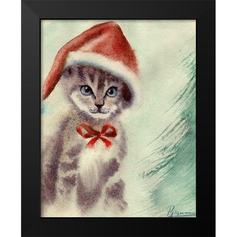 Cat in Hat Black Modern Wood Framed Art Print by Shefranov, Olga