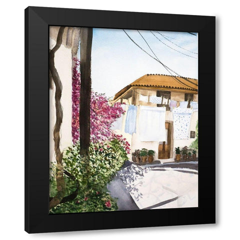 Clothesline Black Modern Wood Framed Art Print with Double Matting by Shefranov, Olga