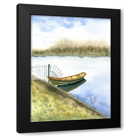 Boat on the Water Black Modern Wood Framed Art Print with Double Matting by Shefranov, Olga