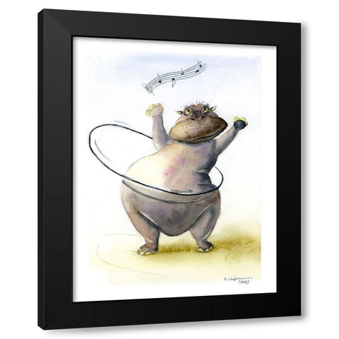 Hippo Black Modern Wood Framed Art Print with Double Matting by Shefranov, Olga