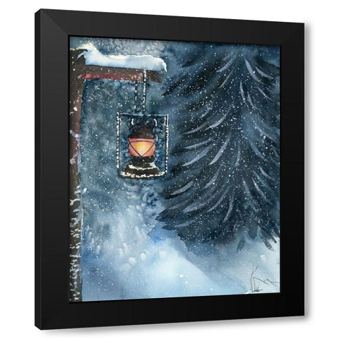 Winter Lantern Black Modern Wood Framed Art Print with Double Matting by Shefranov, Olga