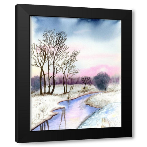 Winter Scene II Black Modern Wood Framed Art Print with Double Matting by Shefranov, Olga