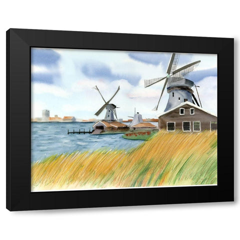Windmills Black Modern Wood Framed Art Print by Shefranov, Olga