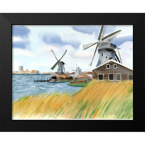 Windmills Black Modern Wood Framed Art Print by Shefranov, Olga