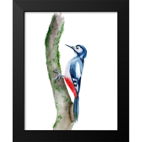Woodpecker Black Modern Wood Framed Art Print by Shefranov, Olga