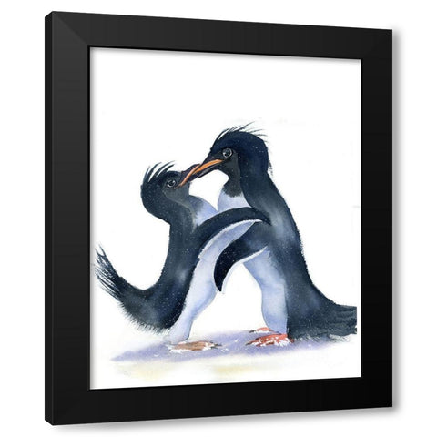 Penguins Black Modern Wood Framed Art Print with Double Matting by Shefranov, Olga