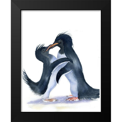 Penguins Black Modern Wood Framed Art Print by Shefranov, Olga
