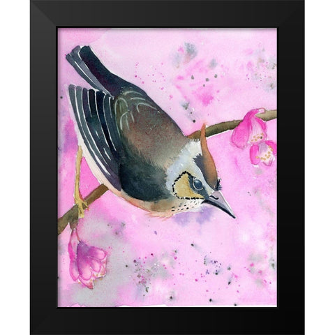 Pink Floral Black Modern Wood Framed Art Print by Shefranov, Olga