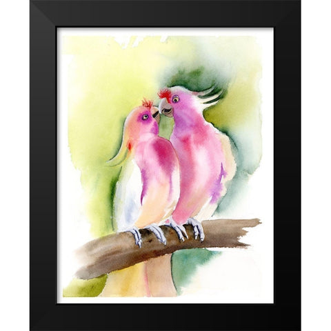 Tropical Birds Black Modern Wood Framed Art Print by Shefranov, Olga