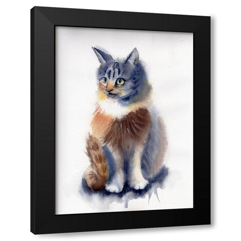 Cat Black Modern Wood Framed Art Print with Double Matting by Shefranov, Olga