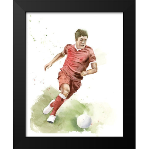 Soccer Player Black Modern Wood Framed Art Print by Shefranov, Olga
