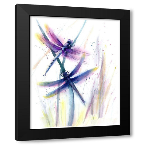Dragonflies II Black Modern Wood Framed Art Print with Double Matting by Shefranov, Olga