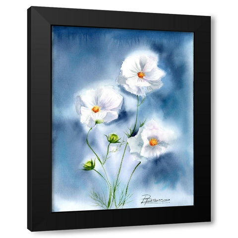 White Flowers Black Modern Wood Framed Art Print with Double Matting by Shefranov, Olga