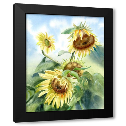 Sunflowers Black Modern Wood Framed Art Print by Shefranov, Olga