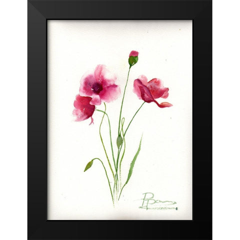 Maroon Flowers Black Modern Wood Framed Art Print by Shefranov, Olga