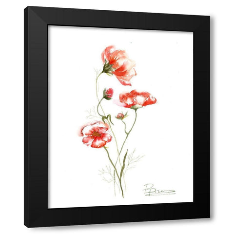 Orange Flowers II Black Modern Wood Framed Art Print with Double Matting by Shefranov, Olga