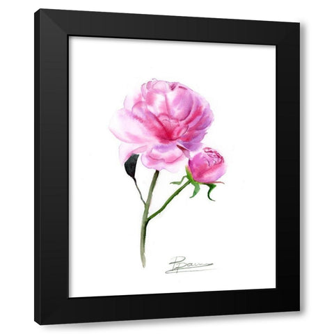 Pink Flowers V Black Modern Wood Framed Art Print by Shefranov, Olga