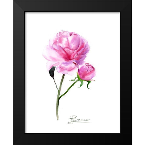 Pink Flowers V Black Modern Wood Framed Art Print by Shefranov, Olga