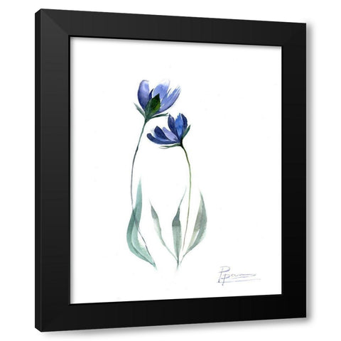 Blue Flowers Black Modern Wood Framed Art Print by Shefranov, Olga