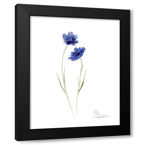 Blue Flowers II Black Modern Wood Framed Art Print by Shefranov, Olga