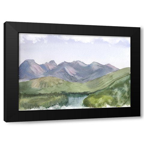 Mountain Scape Black Modern Wood Framed Art Print with Double Matting by Shefranov, Olga