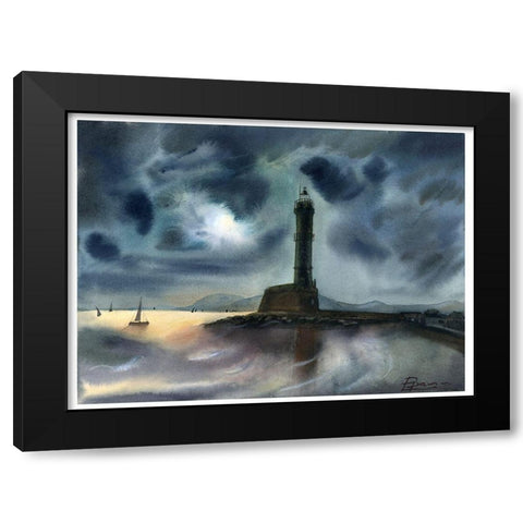 Lighthouse Black Modern Wood Framed Art Print by Shefranov, Olga