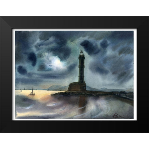 Lighthouse Black Modern Wood Framed Art Print by Shefranov, Olga
