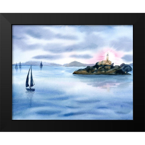 Sailboats Black Modern Wood Framed Art Print by Shefranov, Olga