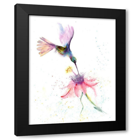 Pink Flower Hummingbird Black Modern Wood Framed Art Print by Shefranov, Olga