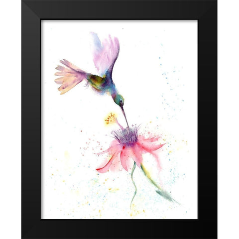 Pink Flower Hummingbird Black Modern Wood Framed Art Print by Shefranov, Olga
