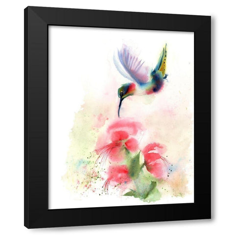 Red Flower Hummingbird Black Modern Wood Framed Art Print with Double Matting by Shefranov, Olga