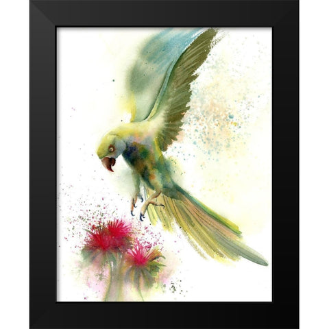 Green Bird Black Modern Wood Framed Art Print by Shefranov, Olga