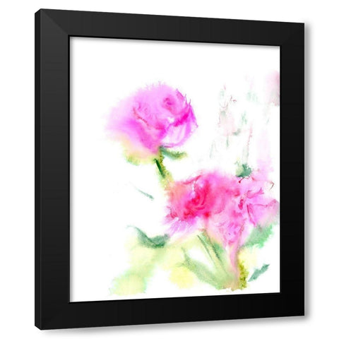Pink Flowers Black Modern Wood Framed Art Print with Double Matting by Shefranov, Olga