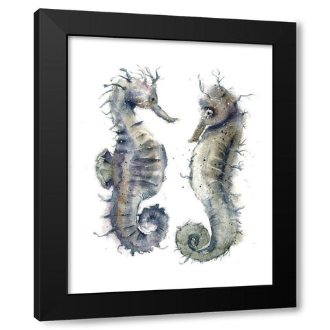 Seahorse Pair Black Modern Wood Framed Art Print by Shefranov, Olga