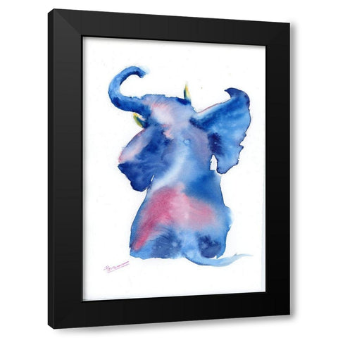 Baby Blue Elephant Black Modern Wood Framed Art Print with Double Matting by Shefranov, Olga