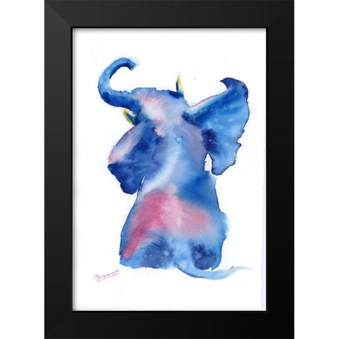 Baby Blue Elephant Black Modern Wood Framed Art Print by Shefranov, Olga