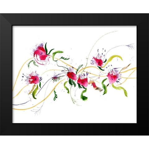 Pink Flowers Black Modern Wood Framed Art Print by Shefranov, Olga