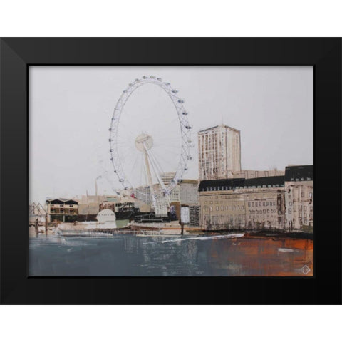Ferris Wheel Landscape Black Modern Wood Framed Art Print by P.S. Art Studios