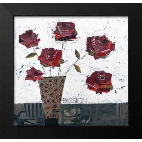 Paper Roses Black Modern Wood Framed Art Print by P.S. Art Studios