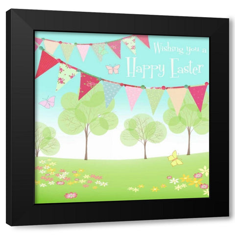 Happy Easter Flags Black Modern Wood Framed Art Print by P.S. Art Studios