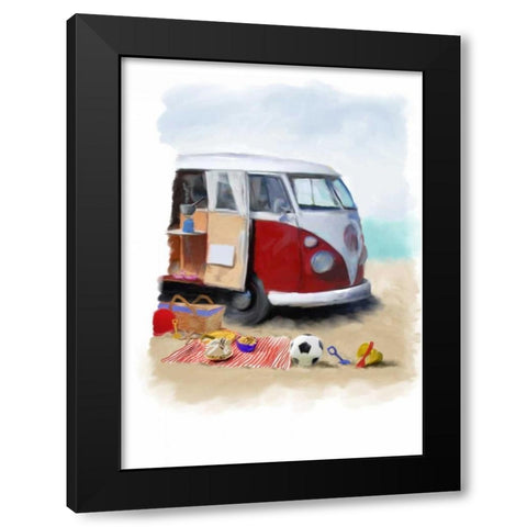 Beach Van Black Modern Wood Framed Art Print with Double Matting by P.S. Art Studios