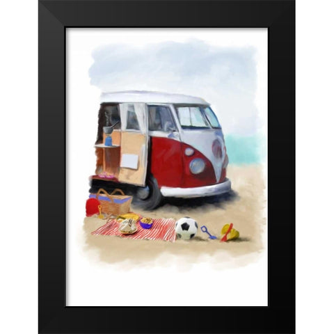 Beach Van Black Modern Wood Framed Art Print by P.S. Art Studios