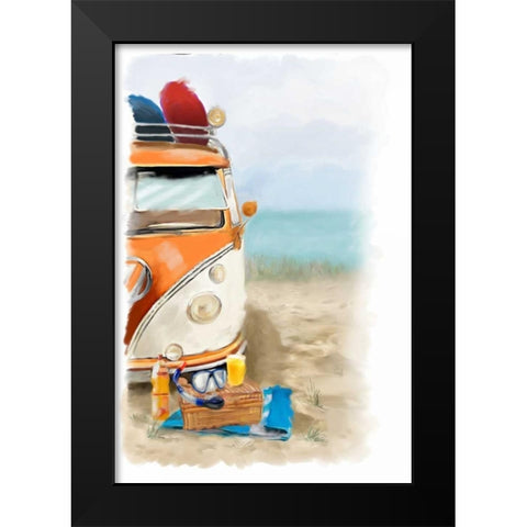 Beach Fun Black Modern Wood Framed Art Print by P.S. Art Studios