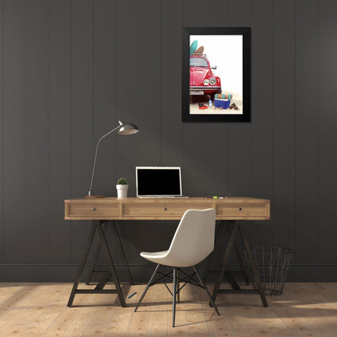 Car on Beach Black Modern Wood Framed Art Print by P.S. Art Studios