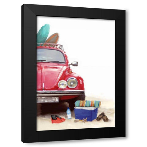 Car on Beach Black Modern Wood Framed Art Print with Double Matting by P.S. Art Studios