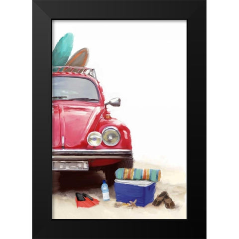 Car on Beach Black Modern Wood Framed Art Print by P.S. Art Studios