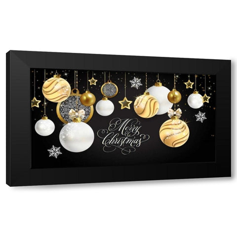 Merry Christmas Gold Black Modern Wood Framed Art Print by P.S. Art Studios